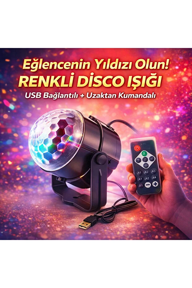 Sesle Aktifleşen Renkli Disko Işığı – USB Bağlantılı, 6 Farklı Işık Modlu Party Lambası